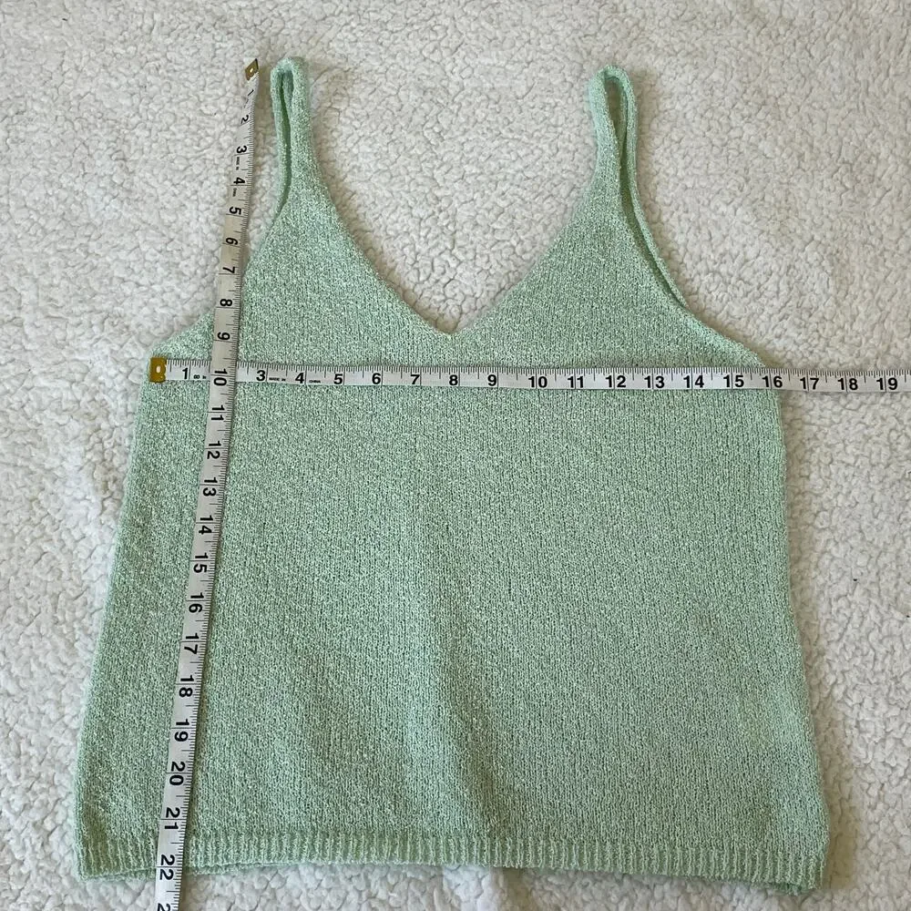 Mint Pastel Green Textured Knit Tank Top V Neck Soft Bouclé Minimalist Aesthetic